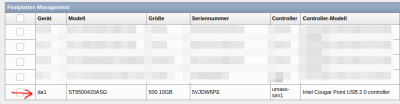 Externe Festplatte wird angezeigt